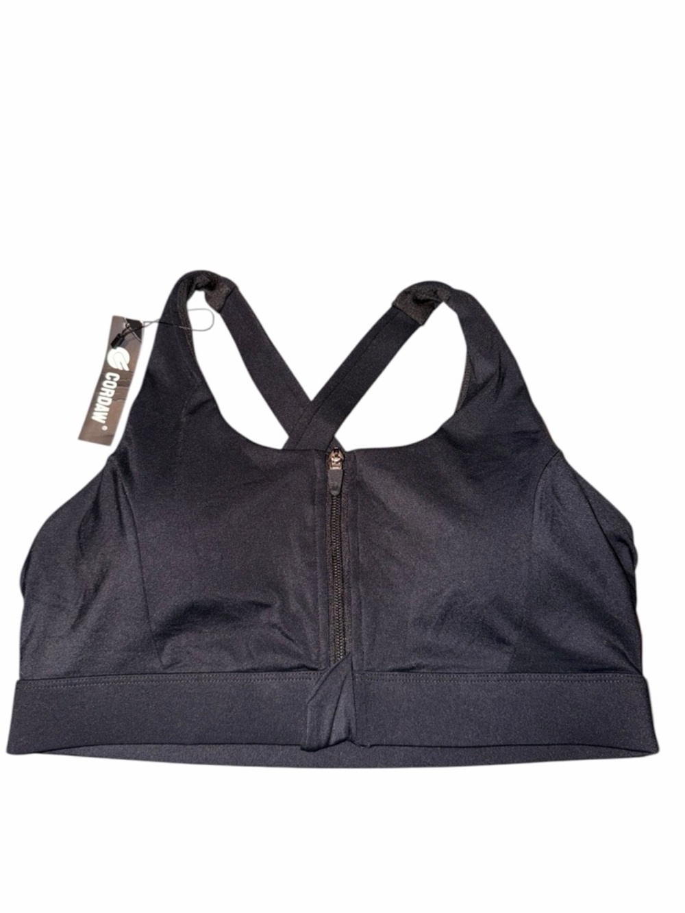 Cordaw Black Front-Zip Crossback Performance Sports Bra